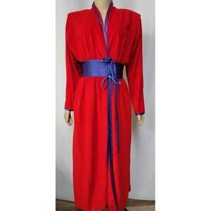 1970s Bill Tice wrap Kimono Robe Dress Velvet Red FITS M BUST 42" (#Z)